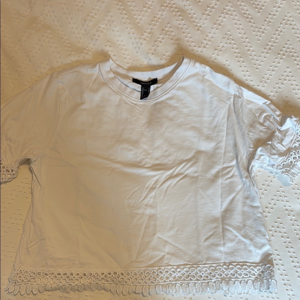 White Lace Trim Women's Top